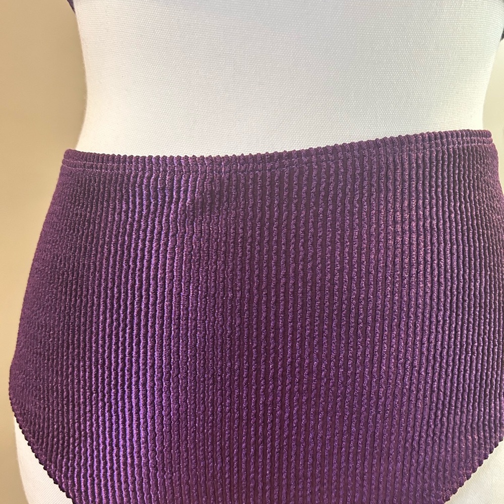 Shiny Purple Ribbed Halter Bikini Top and High Rise bottom M NWT - Picture 8 of 8